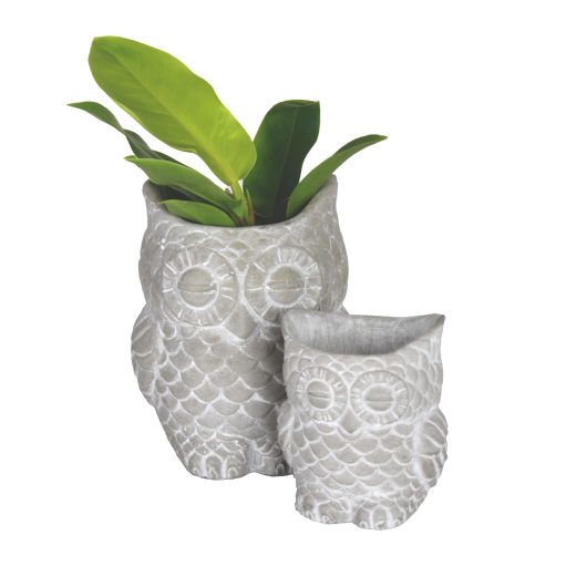 Two Dart collection planter pots a set of two cement owls for plants