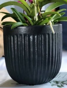 GardenLite Corrugated Cylinder Pot Black with indentation on it for decorative feature pots
