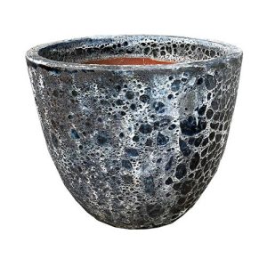 A ceramic pot with a black and gray design. Seafoam Bronte Planter Pot Dark Grey for feature plants