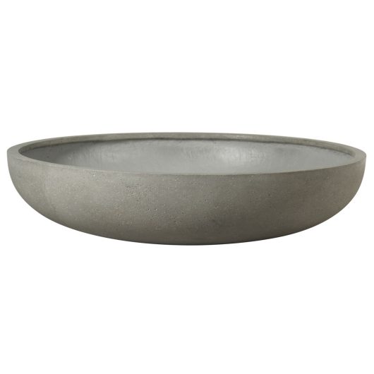 The UrbanCrete Low Bowl Cement S is a round, shallow, grey concrete vessel measuring 110x27 cm with a smooth surface and uniform texture.