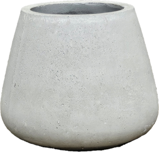 A white Vaucluse Sack Pot, 45x35cm, medium-sized tapered concrete planter with a wide base and a narrower open top.