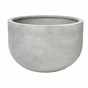 The UrbanCrete Deep Bowl Cement S 70x61cm is a round, grey concrete planter with a smooth finish, wide opening, and thick walls.