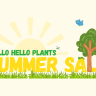 Illustration of "Hello Hello Plants Summer Sale" featuring grass, a tree, birds, a butterfly, and a sun in the background, capturing the festive spirit of a Boxing Day Sale.