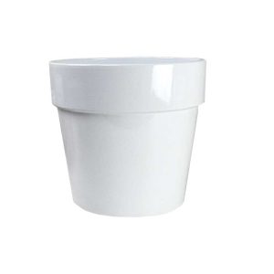 A GeoLite Lined Tall Cylinder Grey Wash S flower pot, plain white ceramic with a subtle grey wash finish, isolated on a white background, measures 33x44cm.