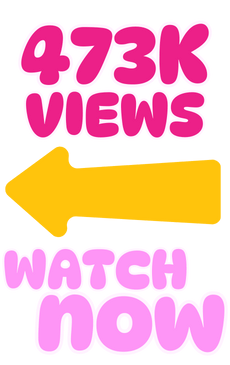 Text graphic with "473K VIEWS" in pink text, a contemporary yellow arrow pointing left, and "WATCH NOW" in stylish pink text below, adorned with a subtle hint of plants in the background.